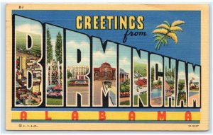 Large Letter Linen~ BIRMINGHAM, AL Alabama ~ c1940s Curt Teich Co.  Postcard