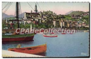 Old Postcard Menton Harbor and Old Town