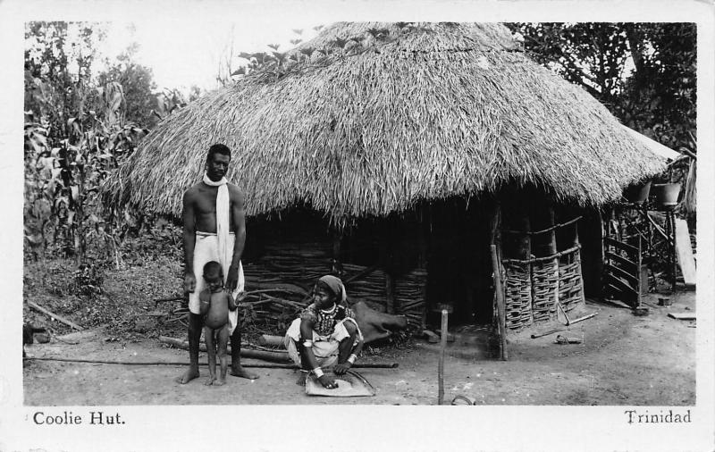 Coolie Hut, Trinidad, Early Real Photo Postcard, Unused