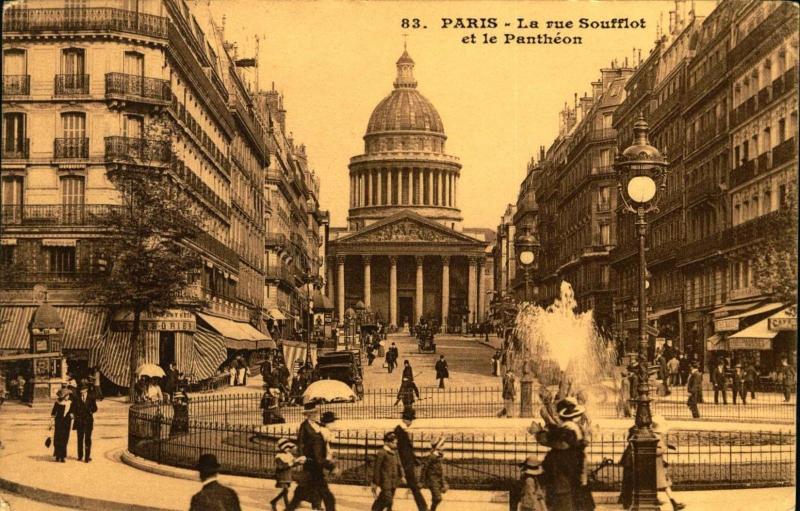 PARIS FRANCE, Rue Soufflot, Pantheon, 1913 Color Vintage Postcard FR196431