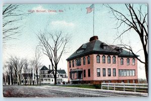 Orono Maine ME Postcard High School Building Exterior View Trees c1910 Unposted