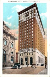 Buffalo, NY New York  MARINE TRUST BUILDING & Street Scene  ca1920's Postcard