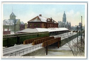 Passenger Station Deport Railroad Train Davenport Iowa IA Phostint Postcard