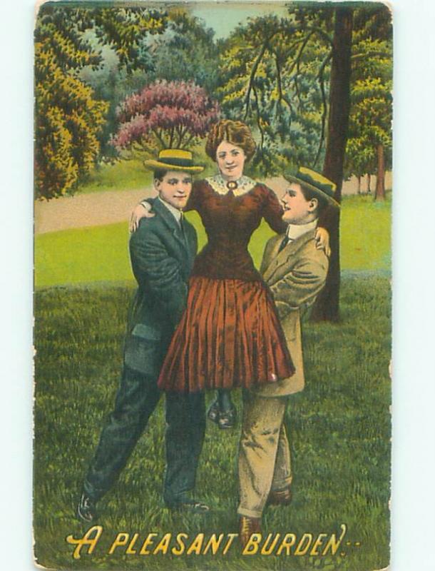 Pre-Linen WOMAN BEING HELD UP BY TWO MEN AC4486