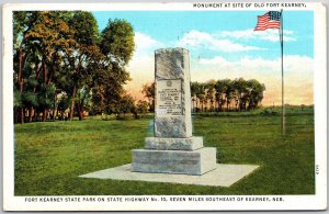 Kearney Nebraska, 1939 Monument at Site of Old Fort State Park, Vintage Postcard