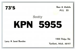 QSL Radio Card From Ypsilanti Mich. Michigan KPN 5955 