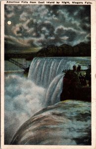American Falls Goat Island Night Niagara Falls Antique Postcard PM Cancel WOB DB 