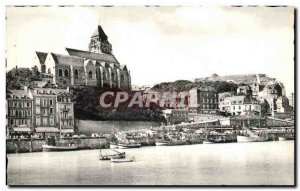 Old Postcard Le Treport The church of St Jacques and the Port Boat