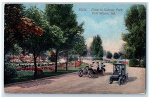 1910 Drive Swinney Park Classic Cars Road Fort Wayne Indiana IN Antique Postcard