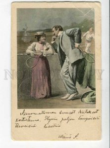 299626 TENNIS in love pair on court Vintage tinted postcard