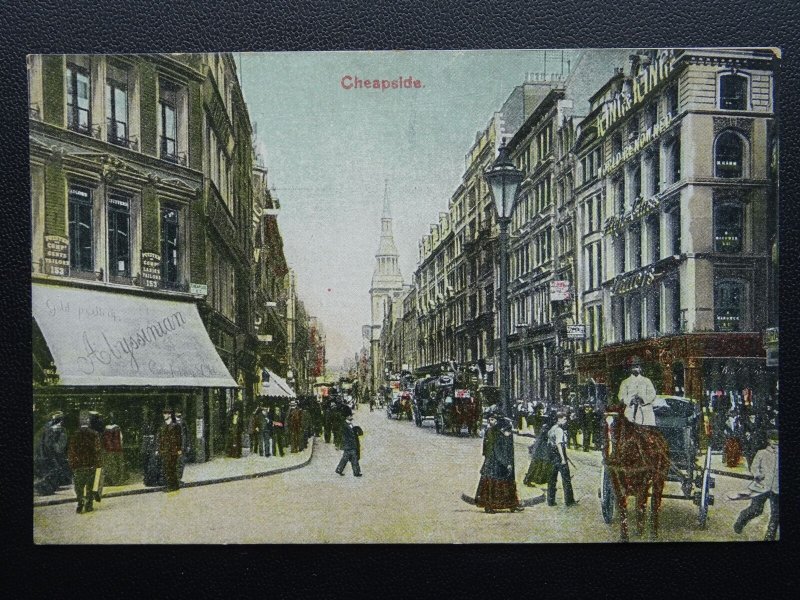 City of London CHEAPSIDE Animated Street Scene c1906 Postcard