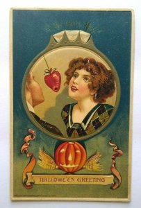 Original Halloween Postcard John Winsch Women Apple Heart Sycamore Kansas 1914 