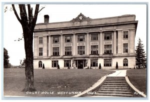 West Union Iowa IA Postcard RPPC Photo Court House Building 1944 Vintage