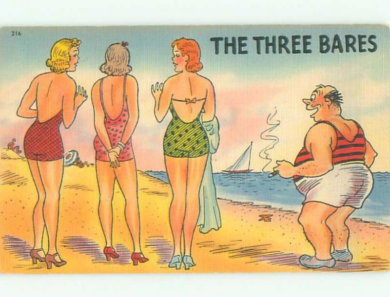 Women Beach Bathing Suit Humor Linen Postcard