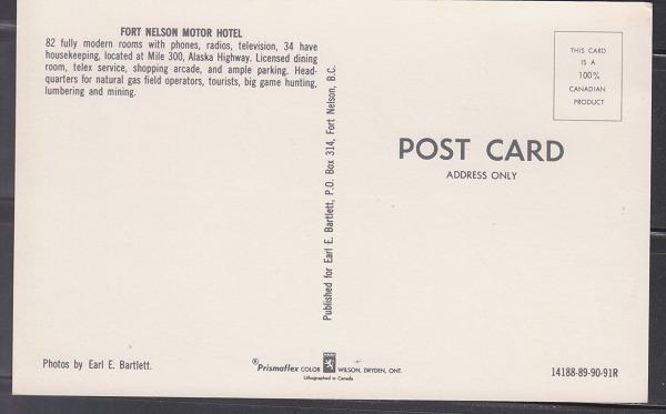 CANADA POSTCARD 0001 - FORT NELSON MOTOR HOTEL BC - c1960S UNUSED