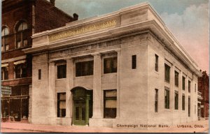 Vtg 1910s Champaign National Bank Urbana Ohio OH Hand-Colored Albertype Postcard