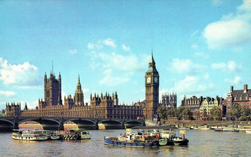 England: Houses Of Parliament London Big Ben chrome Vintage Postcard