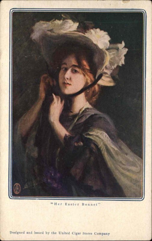 Beautiful Woman Easter Bonnet United Cigar Stores Advertising Pre-1910 Postcard