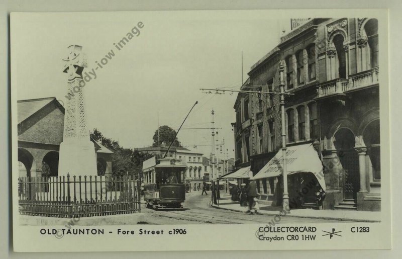 pp1002 - Somerset Taunton - Tram in Fore St. by War Memorial   - Pamlin postcard