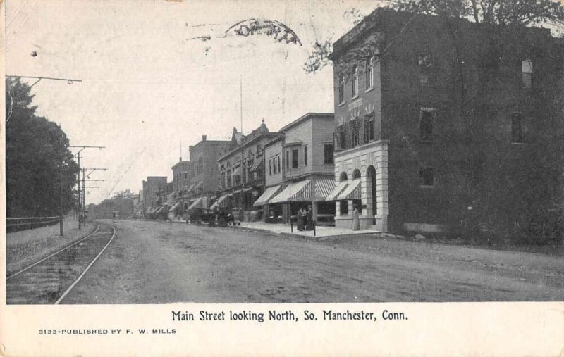 South Manchester Connecticut Main Street Looking North Vintage Postcard AA31287