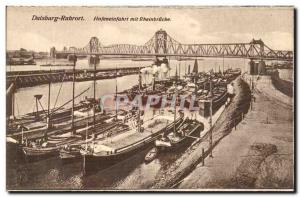 Old Postcard Duisburg Ruhrot Hafeneinfahrt Mit Rheinbrucke Charter