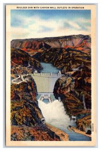 Canyon Wall Outlets Boulder Hoover Dam Boulder City Nevada UNP Linen Postard V4