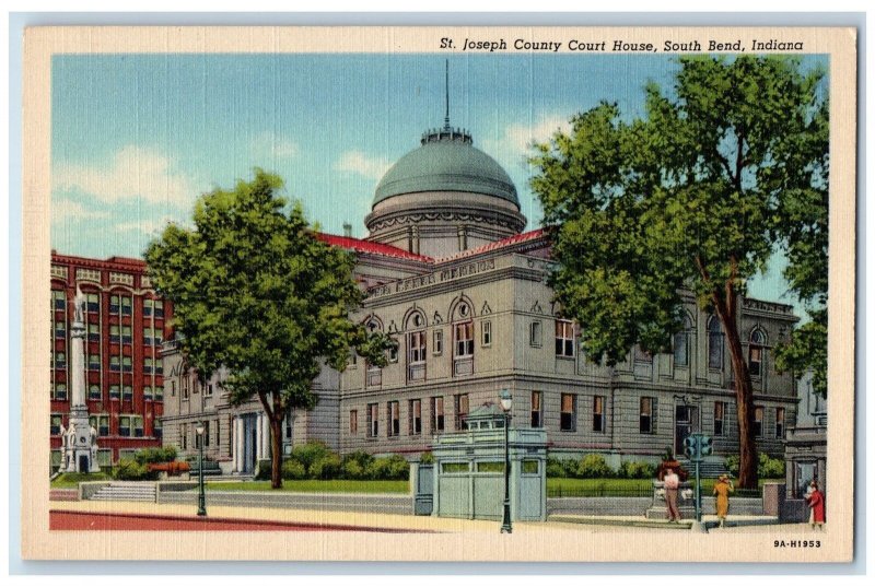 South Bend Indiana IN Postcard St. Joseph County Court House Roadside c1940 Cars