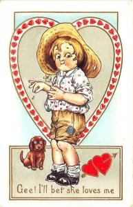 Valentine Puppy Gee! I'll bet she loves me  1916 Embossed Postcard