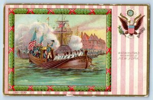 Washington's Postcard Reception At New York Boat Scene Embossed 1914 Antique