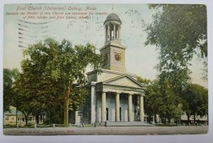Vintage 1907 Postcard 1st Church Unitarian Quincy Mass MA Tomb of John Adams 