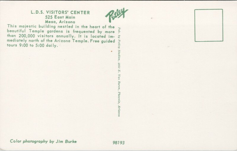 LDS Visitors Center Mesa Arizona AZ Unused Postcard E89