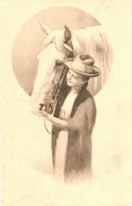 \A Lady with her Horse\ Nice vintage Postcard
