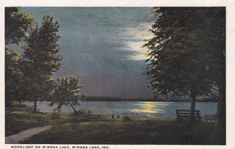 Indiana Winona Lake Moonlight On Winona Lake 1955 Curteich