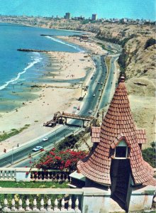 VINTAGE CONTINENTAL SIZE POSTCARD COASTAL ROAD BEACH AT BARRANCO LIMA PERU