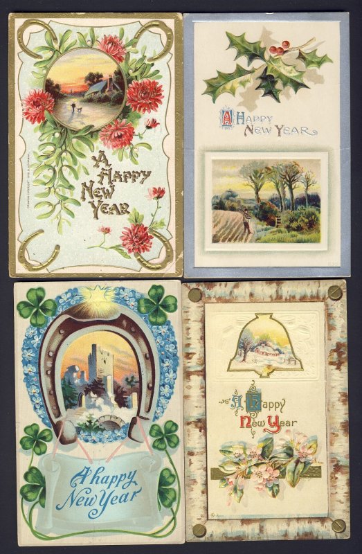 4x NEW YEARS postcards