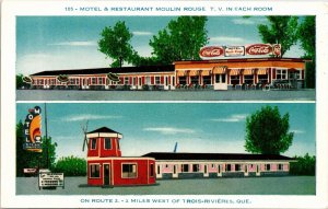 Postcard QC Trois Rivieres Moulin Rouge Motel Dual View Coca Cola Sign 1955 S101