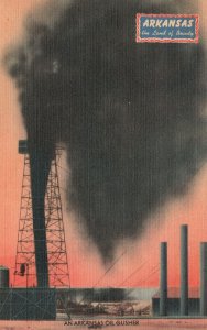 Vintage Postcard Oil Gusher Dark Smoke From Factory Oil Well Arkansas AR MWM