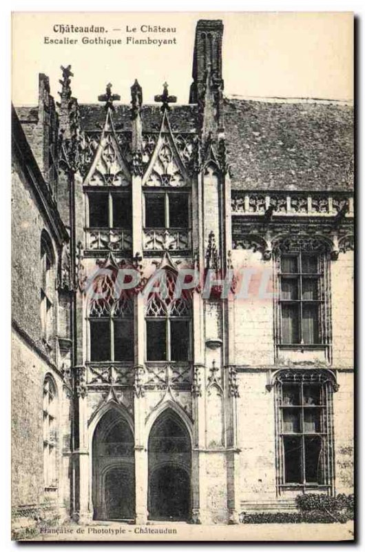 Old Postcard Chateaudun Chateau Staircase Flamboyant Gothic