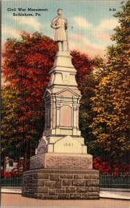 Vtg Bethlehem Pennsylvania PA Civil War Monument Union 1930s Unused Postcard