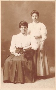 1910s RPPC Real Photo Postcard Pair Of Older Women In Skirts One With Glasses