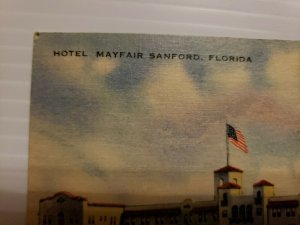 VTG Postcard Hotel Mayfair Sanford Florida Sailboats Linen St John's River  465