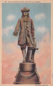 Pennsylvania Philadelphia William Penn Statue On City Hall 1942 Curteich