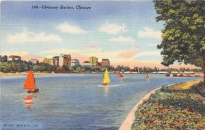 Chicago Illinois 1943 WWII Soldiers Postcard Diversy Harbor Boats