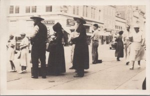 RPPC Postcard Amish People in City #1