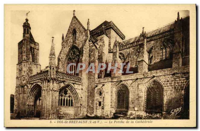 Old Postcard Dol de Bretagne Porch of the Cathedral