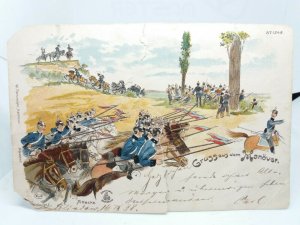 German Army Soldiers Advancing Vintage Military War Postcard Posted 1897