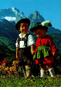 Germany Garmisch Partenkirchen Local Children In Traditional Costume