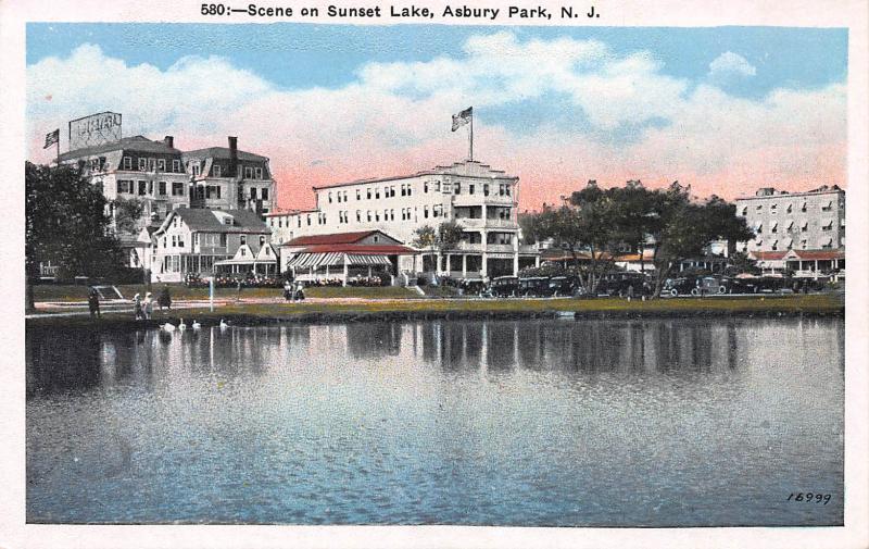 Scene On Sunset Lake, Asbury Park, New Jersey, Early Postcard, Unused