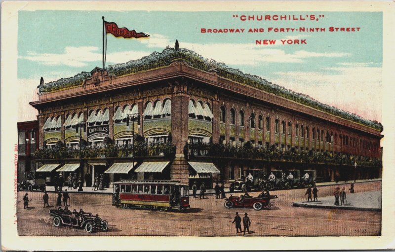 Churchill's Broadway And Forty Ninth Street New York City Vintage Postcard C096