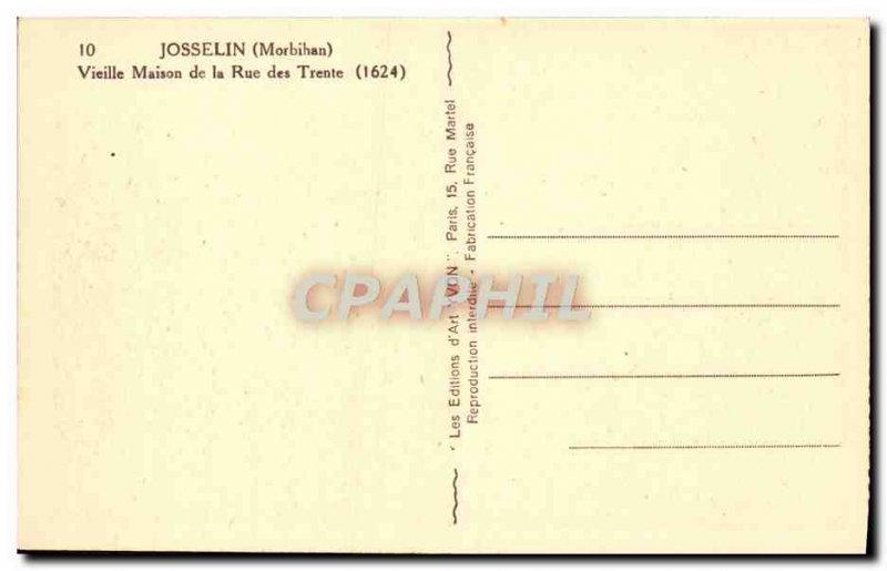 Old Postcard Josselin Old House Rue des Trente